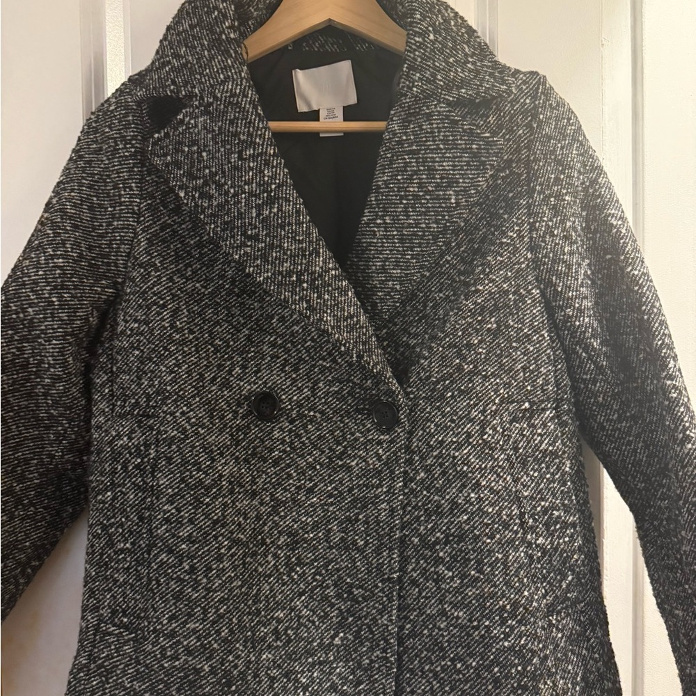 H&M Womens Black & White Tweed Double-Breasted Coat
